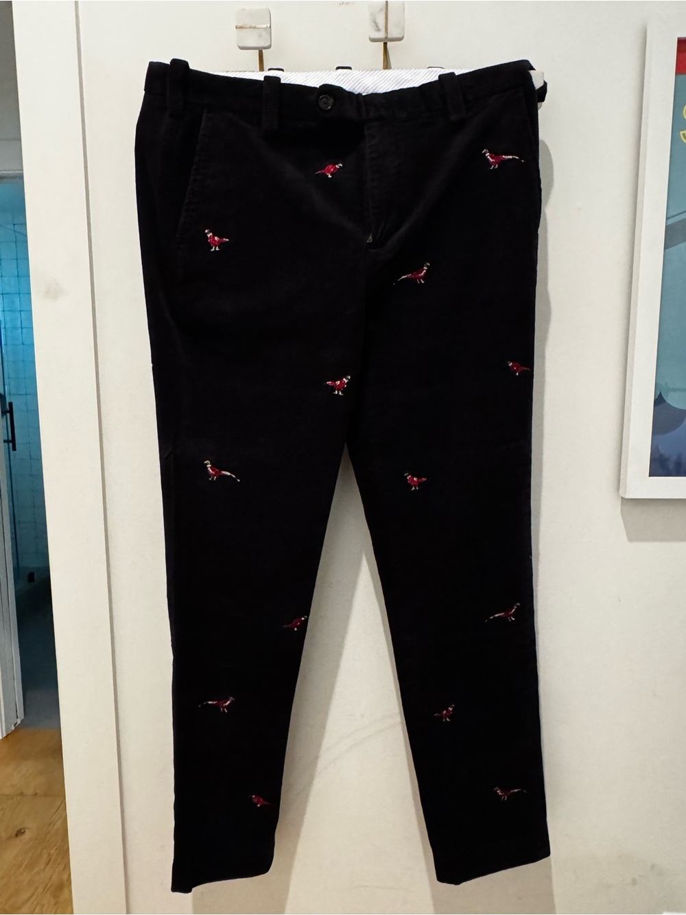 Brooks Brothers | Embroidered Pheasant Corduroy Trousers | Black | 38x34 | NWOT